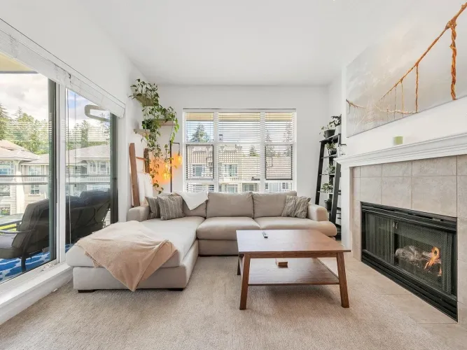 Floor to Ceiling windows. Cozy Gas Fireplace.